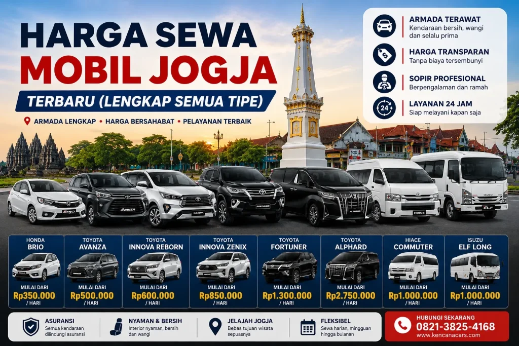 Harga Sewa Mobil Jogja Terbaru Lengkap Semua Tipe Brio Avanza Innova Reborn Zenix Fortuner Alphard Hiace dan ELF