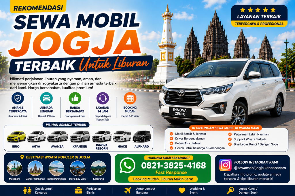 Rekomendasi Sewa Mobil Jogja Terbaik untuk Liburan Nyaman Bersama Keluarga dan Rombongan.